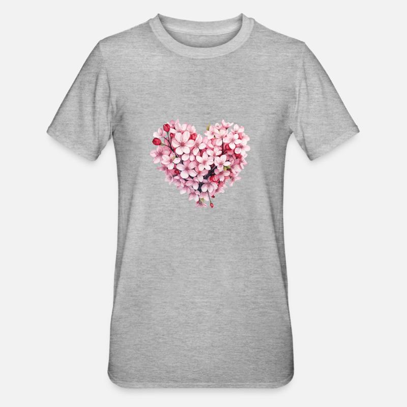 Cœur de Sakura - T-shirt polycoton Unisexe - gris chiné