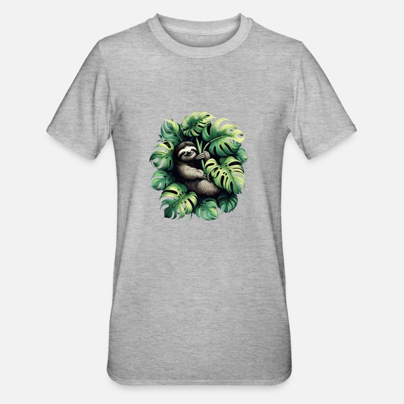 Monstera deliciosa sloth gift - Unisex Polycotton T-Shirt - heather grey