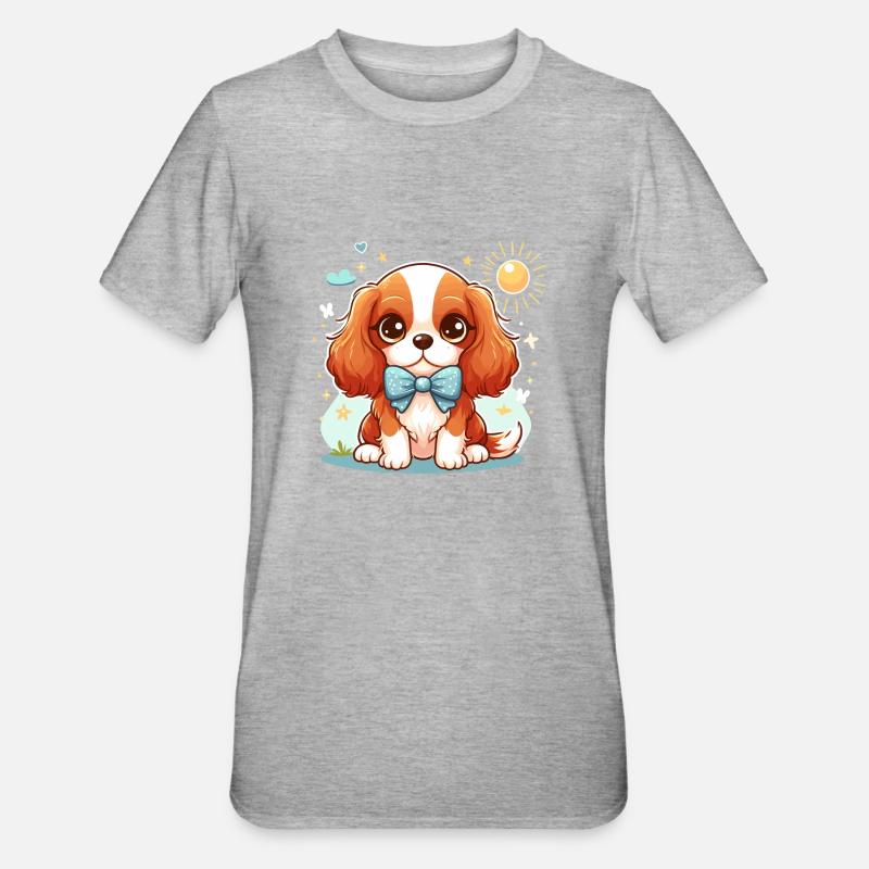 Chien Mignon Cavalier King Charles - T-shirt polycoton Unisexe - gris chiné
