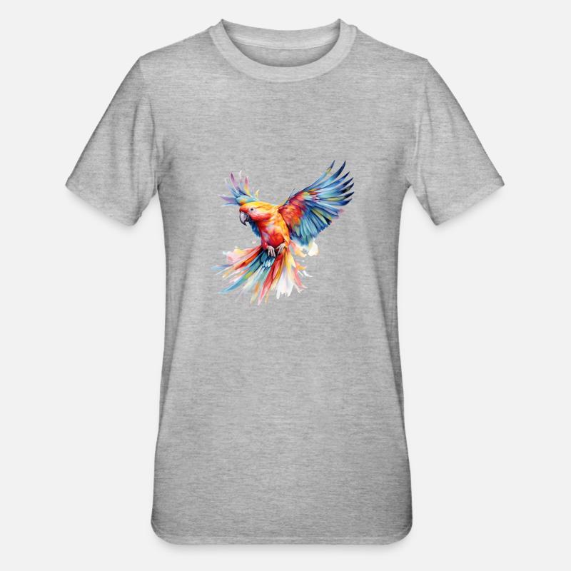 Regenbogen-Papagei - Unisex Polycotton T-Shirt - Grau meliert