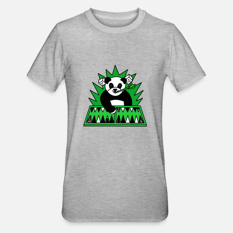 Lustiger Panda spielt Backgammon - Unisex Polycotton T-Shirt - Grau meliert