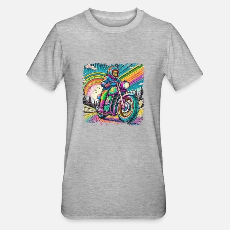Berge im psychedelischem Biker-Rausch - Unisex Polycotton T-Shirt - Grau meliert