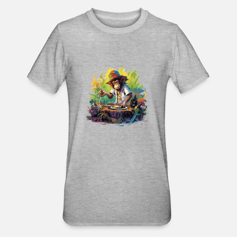 Monkey DJ - Unisex Polycotton T-Shirt - Grau meliert