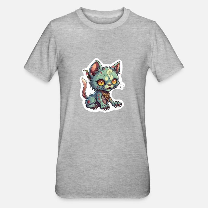 Illustration de chat zombie - T-shirt polycoton Unisexe - gris chiné