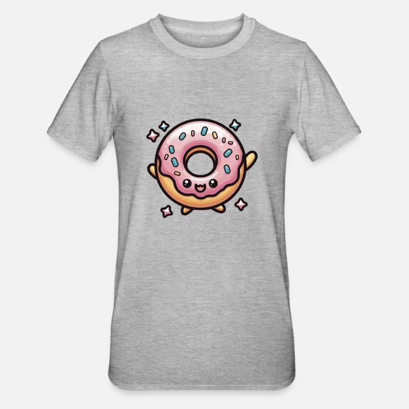 Beignet mignon Chibi Kawaii - T-shirt polycoton Unisexe - gris chiné