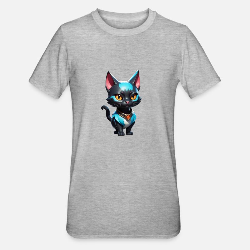 Katze Comic süß - Unisex Polycotton T-Shirt - Grau meliert