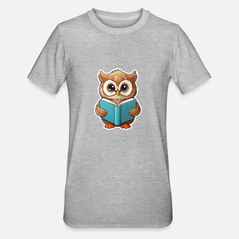 Eule lesen Bücher - Unisex Polycotton T-Shirt - Grau meliert