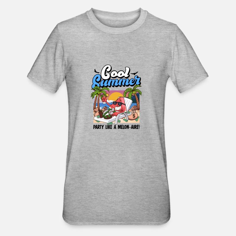 Cool Cartoon Pastèque D’été - T-shirt polycoton Unisexe - gris chiné