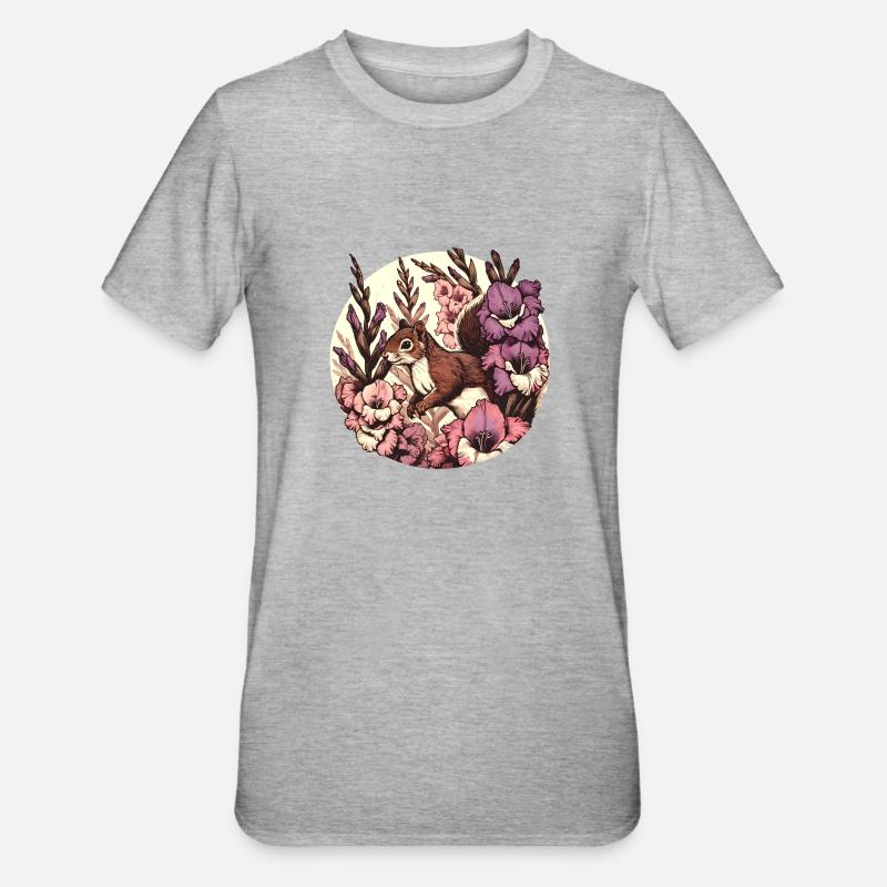 Gladiolen-Eichhörnchen - Unisex Polycotton T-Shirt - Grau meliert