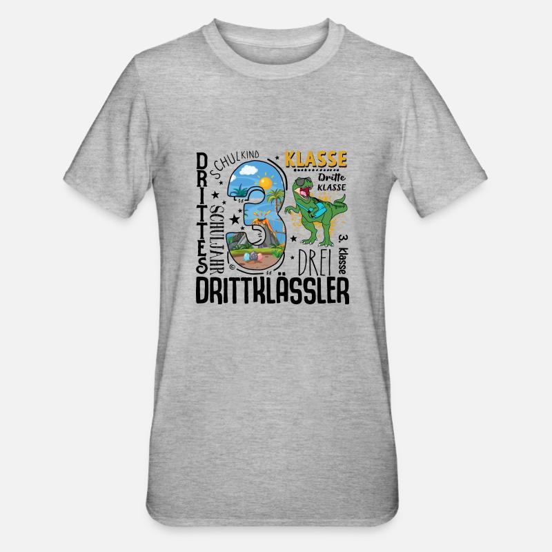 3rd class Dino T-Rex - Unisex Polycotton T-Shirt - heather grey
