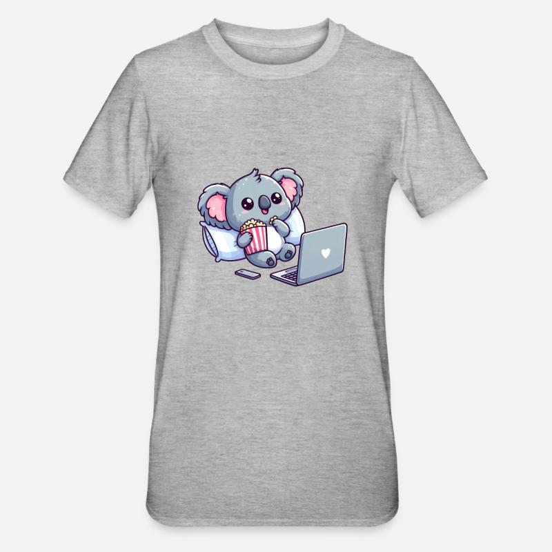 Ours koala mignon regardant une série. - T-shirt polycoton Unisexe - gris chiné