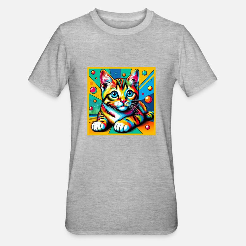 CHAT POP ART - T-shirt polycoton Unisexe - gris chiné