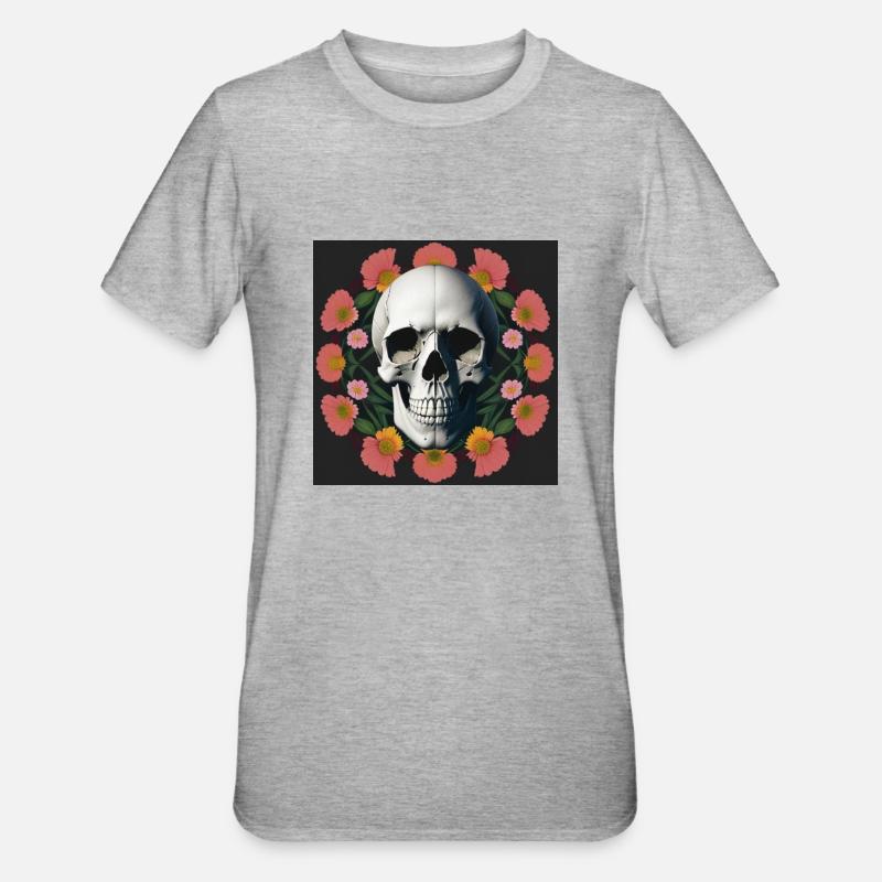 Flower-Skull - Unisex Polycotton T-Shirt - Grau meliert