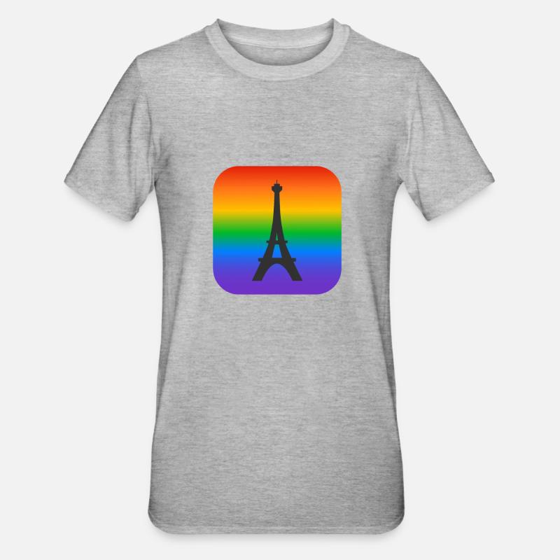 Pariser Regenbogen-Eiffelturm - Unisex Polycotton T-Shirt - Grau meliert