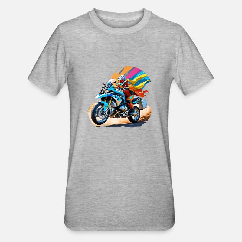 Comic Held auf Motorrad - Unisex Polycotton T-Shirt - Grau meliert