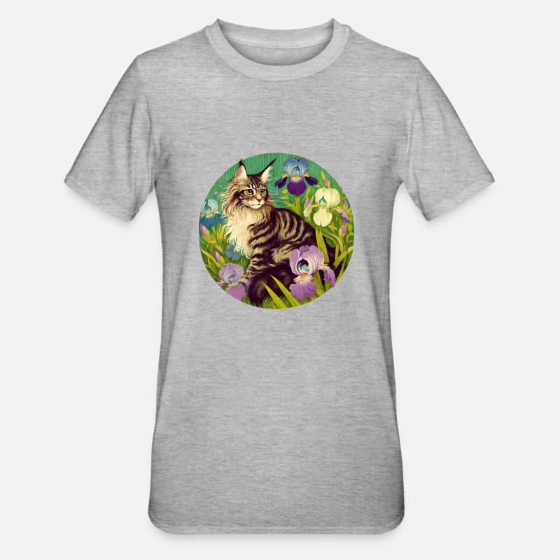 Chat tigré brun Iris - T-shirt polycoton Unisexe - gris chiné