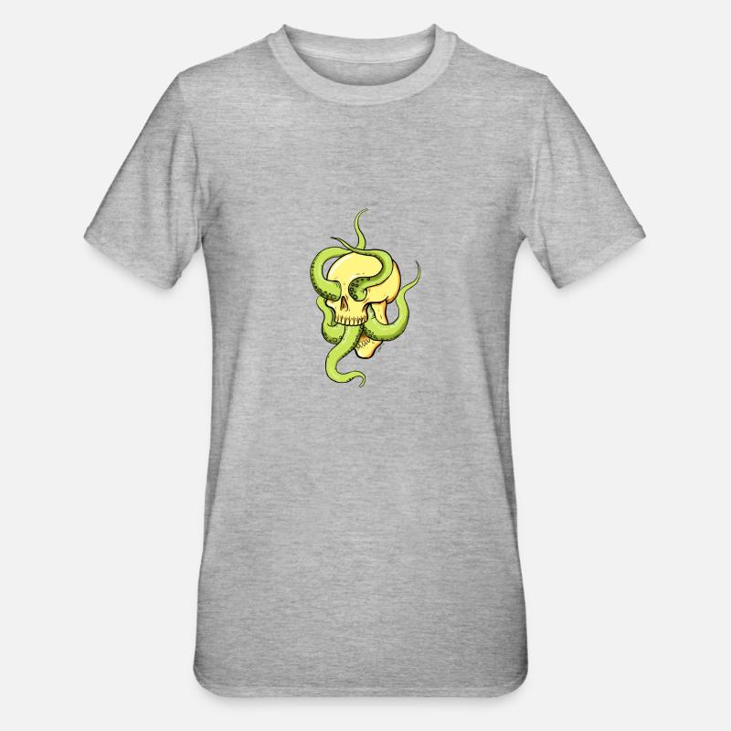 Schädel mit Tentakeln - Unisex Polycotton T-Shirt - Grau meliert