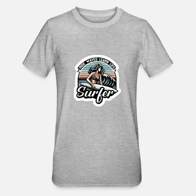 Ride Waves Learn Life - Unisex Polycotton T-Shirt - heather grey