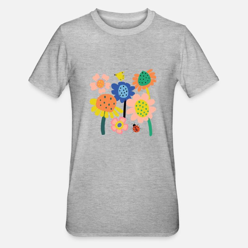 Bunter Blumen Garten - Unisex Polycotton T-Shirt - Grau meliert