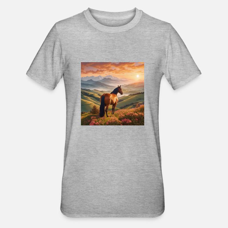 Pferdekunst - Unisex Polycotton T-Shirt - Grau meliert