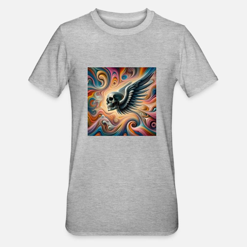 Crâne avec des ailes (coloré) - T-shirt polycoton Unisexe - gris chiné