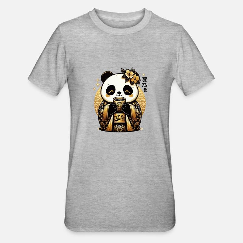 Mignon Panda thé boisson - T-shirt polycoton Unisexe - gris chiné