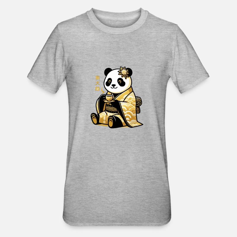 Mignon Panda thé time - T-shirt polycoton Unisexe - gris chiné