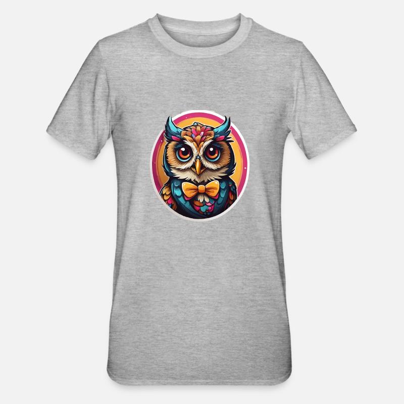 Lustige Eule Comic - Unisex Polycotton T-Shirt - Grau meliert