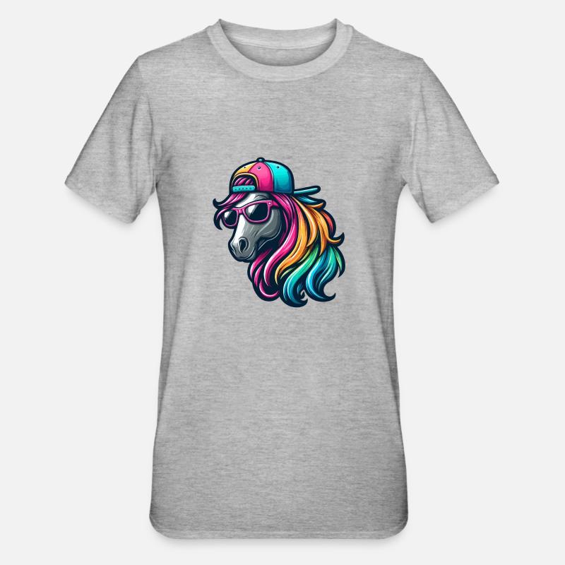 Cheval cool arc-en-ciel - T-shirt polycoton Unisexe - gris chiné