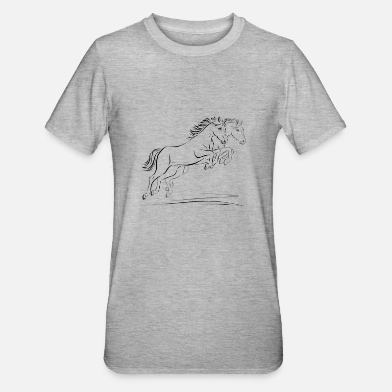 Zwei Pferde - Unisex Polycotton T-Shirt - Grau meliert