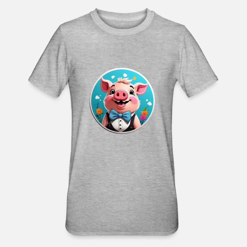 Lustiges Schwein Comic - Unisex Polycotton T-Shirt - Grau meliert