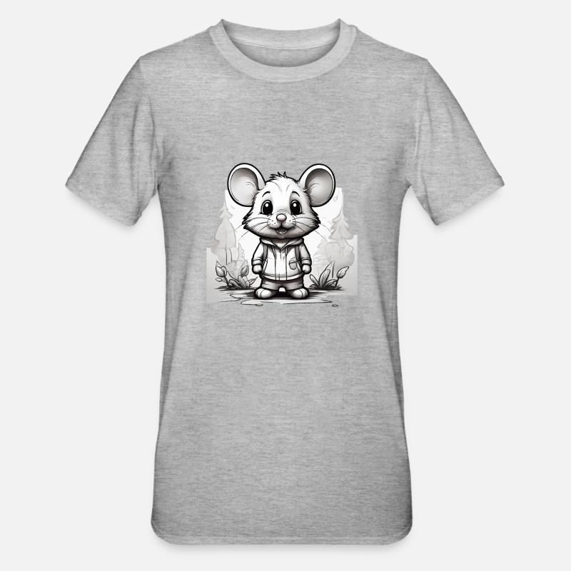 Mouse Cute Kids Drawing Comic - Unisex Polycotton T-Shirt - heather grey