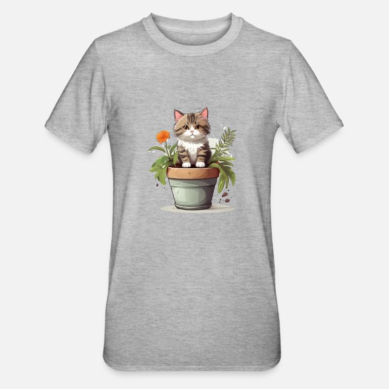 Fleur de chat mignonne - T-shirt polycoton Unisexe - gris chiné