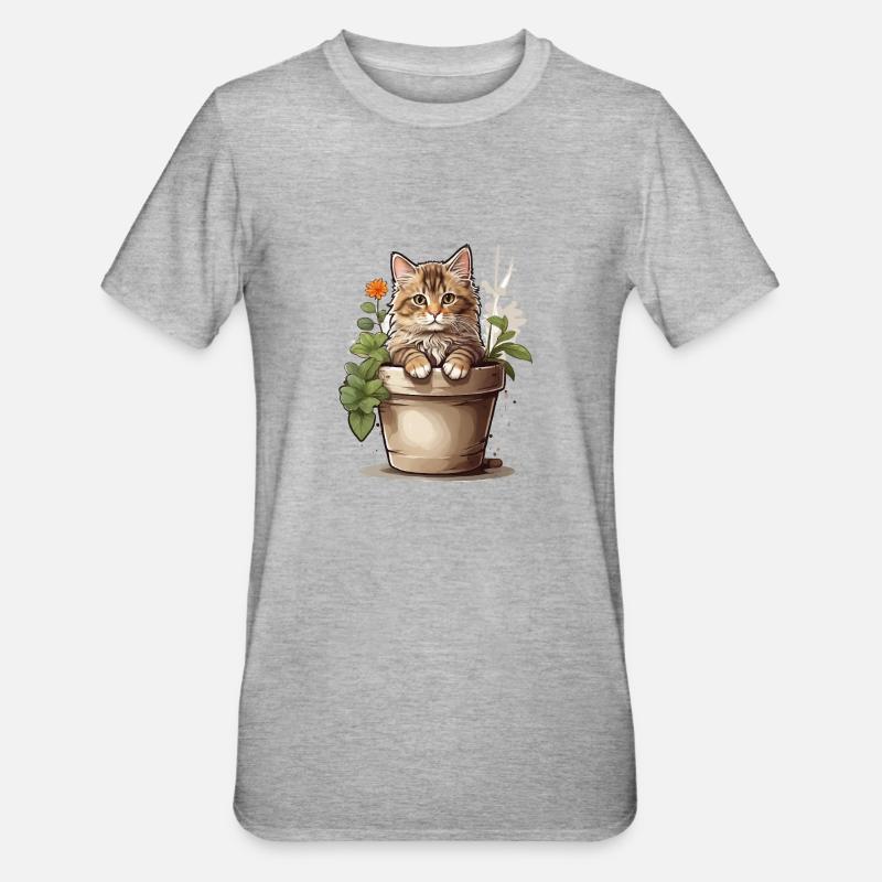 Fleur de chat mignonne - T-shirt polycoton Unisexe - gris chiné