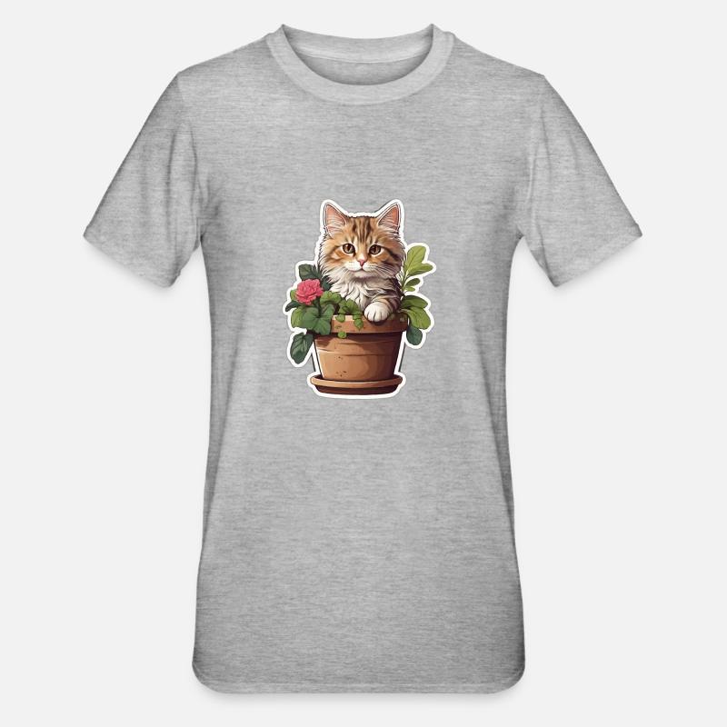 Fleur de chat mignonne - T-shirt polycoton Unisexe - gris chiné