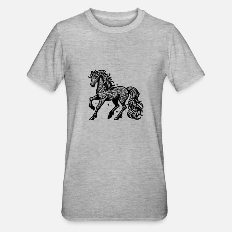 Pferd - Kunst - Unisex Polycotton T-Shirt - Grau meliert