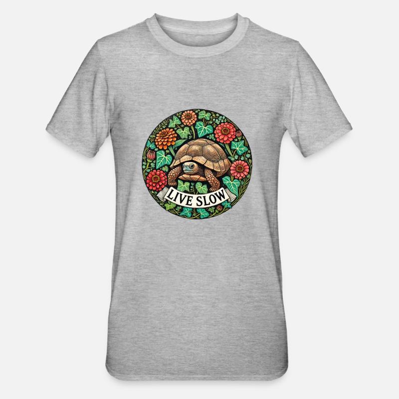 Lebende langsame Schildkröte - Unisex Polycotton T-Shirt - Grau meliert