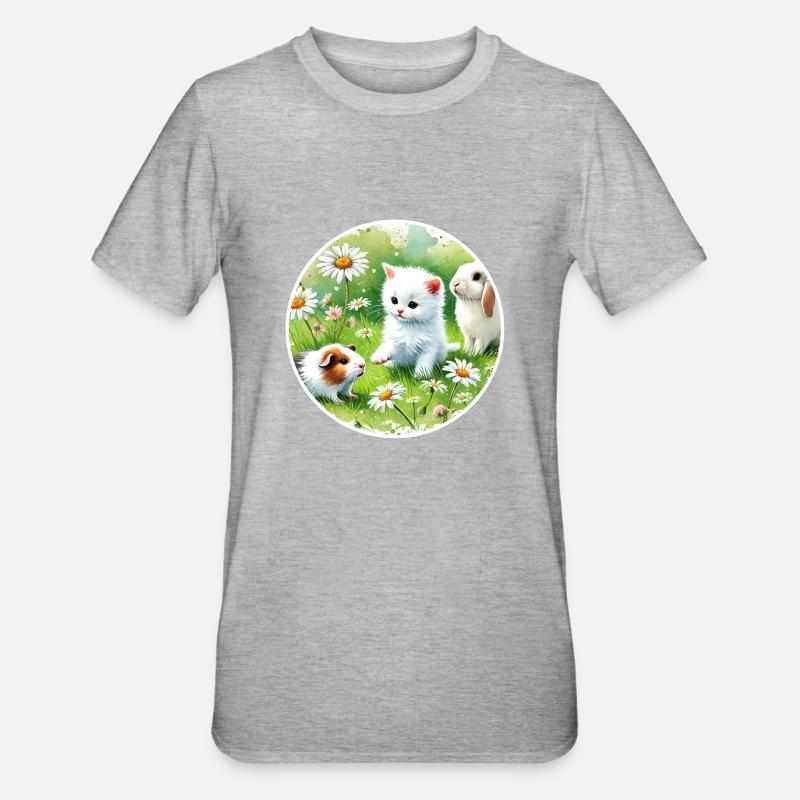 Cochons d’Inde, lapins et chatons - T-shirt polycoton Unisexe - gris chiné