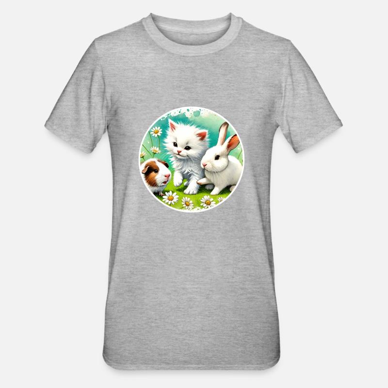 Cochons d’Inde, lapins et chatons - T-shirt polycoton Unisexe - gris chiné