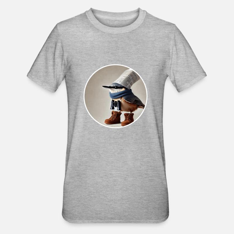 Nuthatch with binoculars - Unisex Polycotton T-Shirt - heather grey