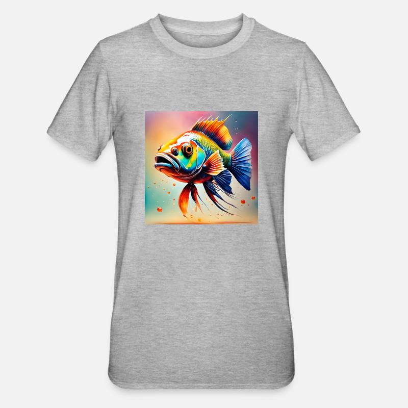 Fisch farbig - Unisex Polycotton T-Shirt - Grau meliert