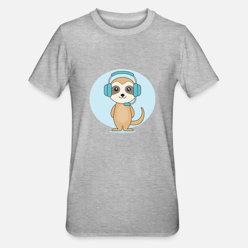 Suricate avec casque - T-shirt polycoton Unisexe - gris chiné
