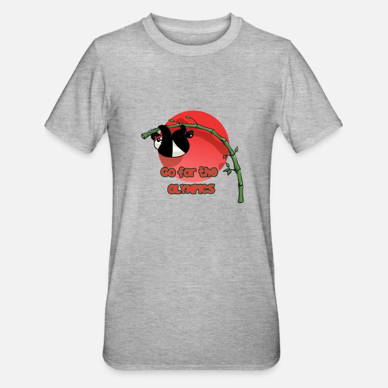 Panda Perchiste (version texte) - T-shirt polycoton Unisexe - gris chiné