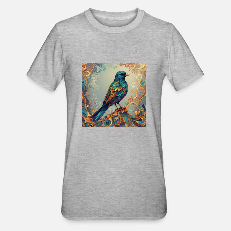 Vogel farbig rechteckig - Unisex Polycotton T-Shirt - Grau meliert