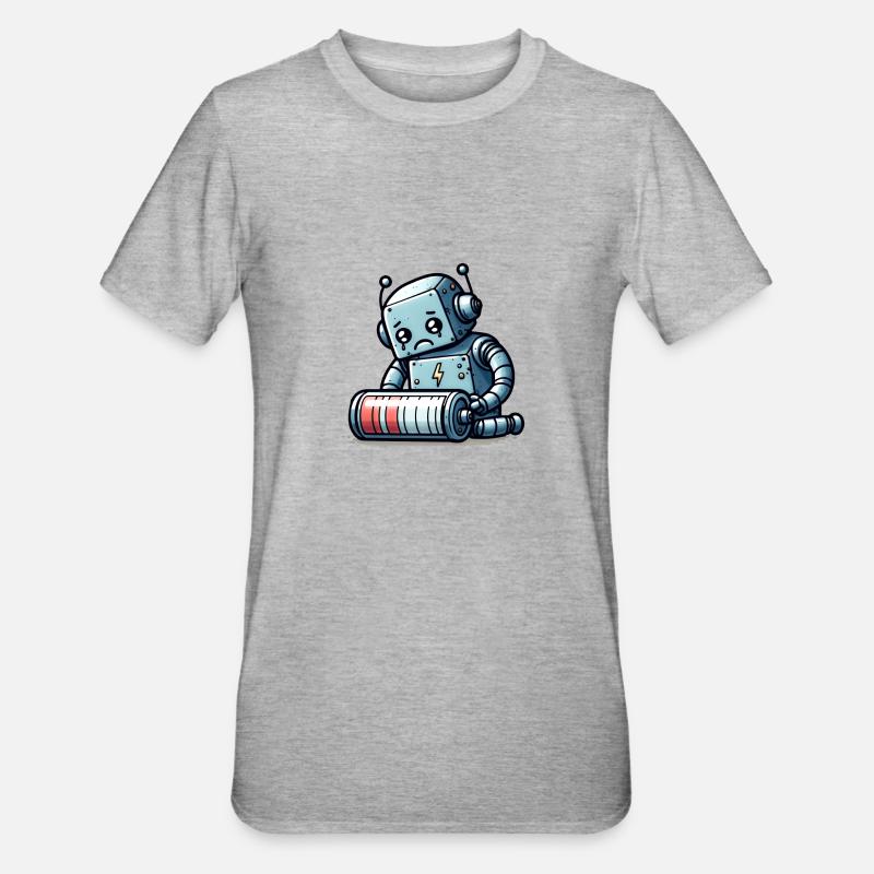 Robot Low Battery Robo-Problems - Unisex Polycotton T-Shirt - heather grey
