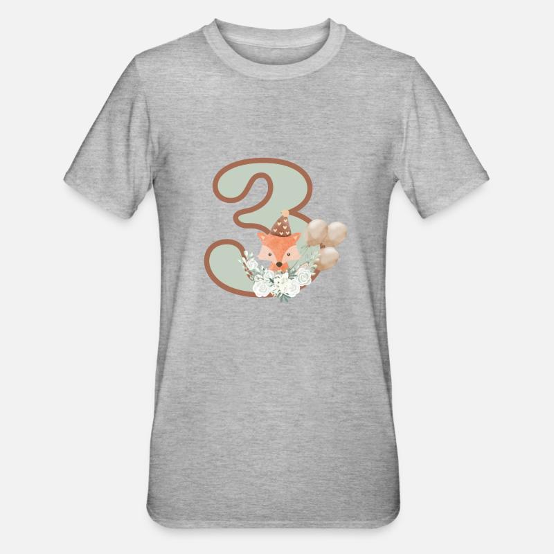 3e anniversaire renard fleurs - T-shirt polycoton Unisexe - gris chiné
