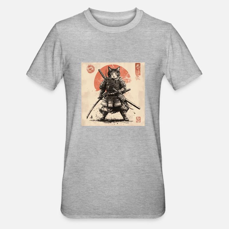 Cat Samurai Japan Ukiyo-E - Unisex Polycotton T-Shirt - heather grey