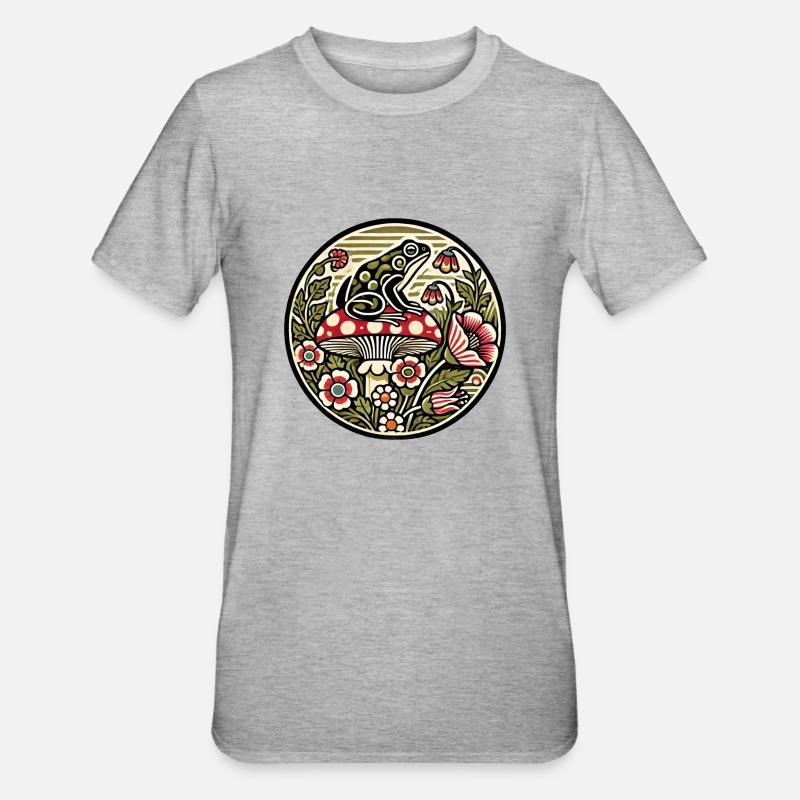 Grenouille et champignon - T-shirt polycoton Unisexe - gris chiné