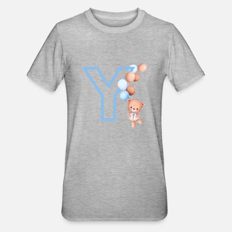 Blauer Buchstabe Y Bär - Unisex Polycotton T-Shirt - Grau meliert
