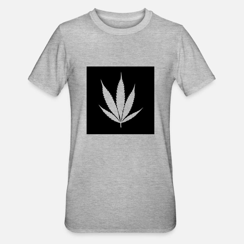 Feuille de cannabis noir classique - T-shirt polycoton Unisexe - gris chiné